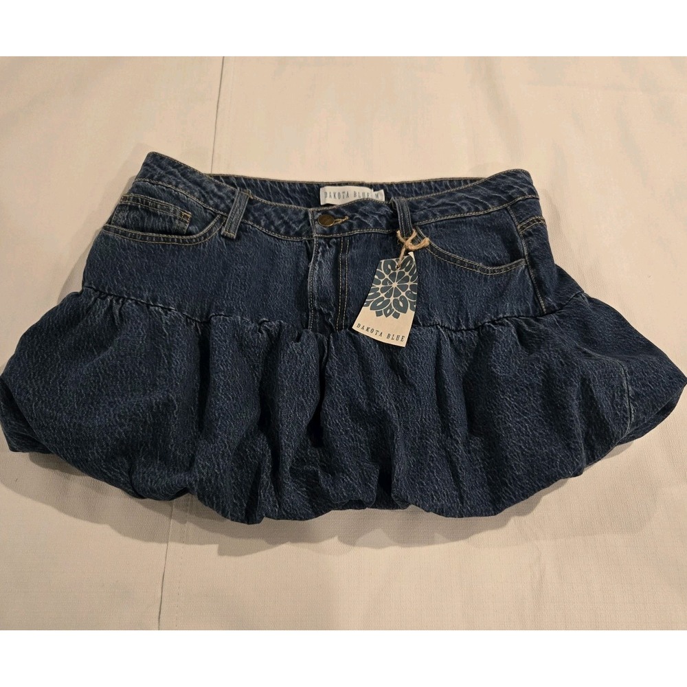NWT‎ Dakota Blue Denim Jean Bubble Gathered Hem Mini Skirt Juniors Size Medium